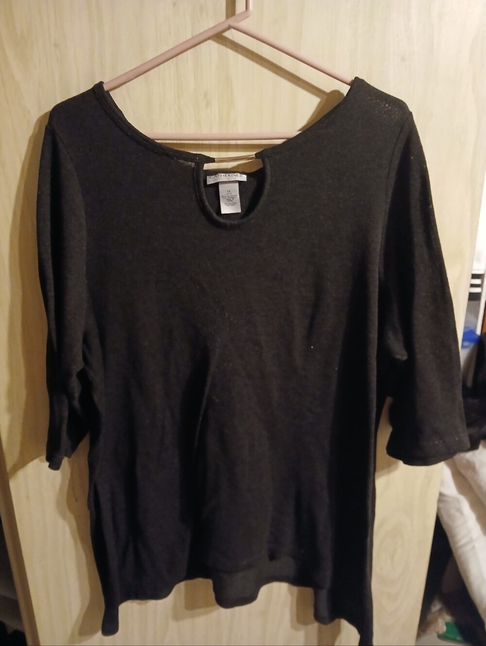 CATHERINE WOMEN'S PLUS SIZE 1X BLACK  3/4 SLEEVE TOP